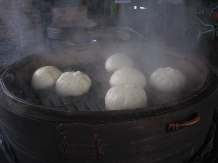 Dumplings cooking.